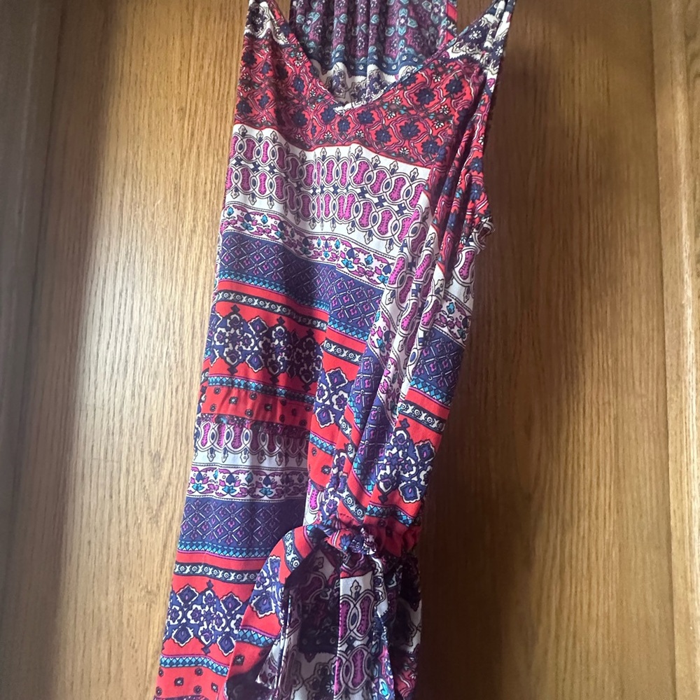 Collective Concepts Red and Blue Long Sleeve Wrap Dress